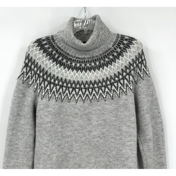 TALBOTS turtleneck sweater pullover metallic fair isle winter holiday gray LP - Picture 2 of 6